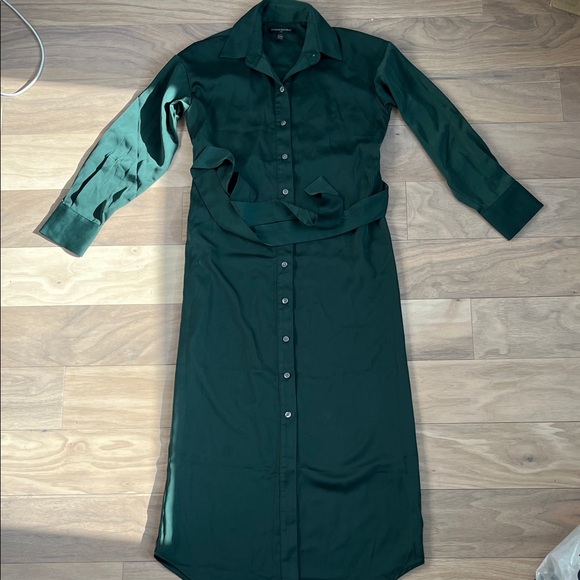Banana Republic Factory Green Tie Waist Maxi Shirtdress XXSP - Picture 2 of 11